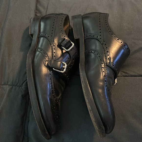 🖤 GUCCI 🖤 🇮🇹 Authentic Double Monk Strap Brogue Black Leather Shoe Men 8.5 9 - Picture 8 of 15